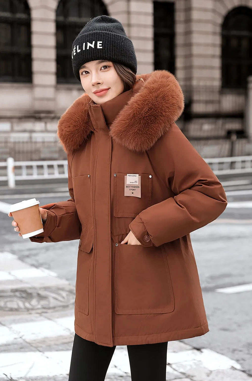 Insulated Hooded Parka for Women with Drawstring Waist