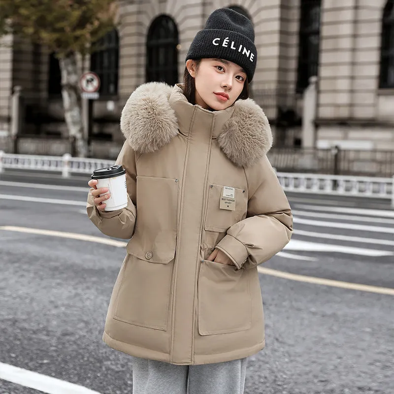 Insulated Hooded Parka for Women with Drawstring Waist