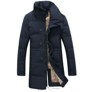 Jacket Men Long Stand Collar Casual Cotton Down Parkas Men