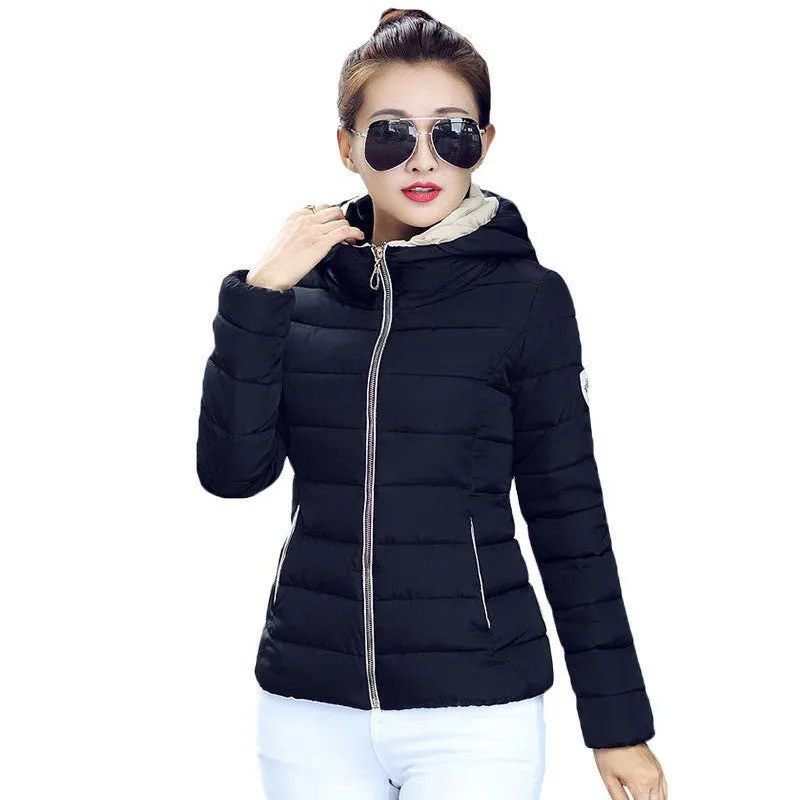 Jacket Women Hooded Parka Slim Cotton-Padded High Neck Candy Color Cotton Jacket Coat Plus Size z84