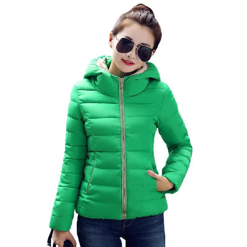 Jacket Women Hooded Parka Slim Cotton-Padded High Neck Candy Color Cotton Jacket Coat Plus Size z84