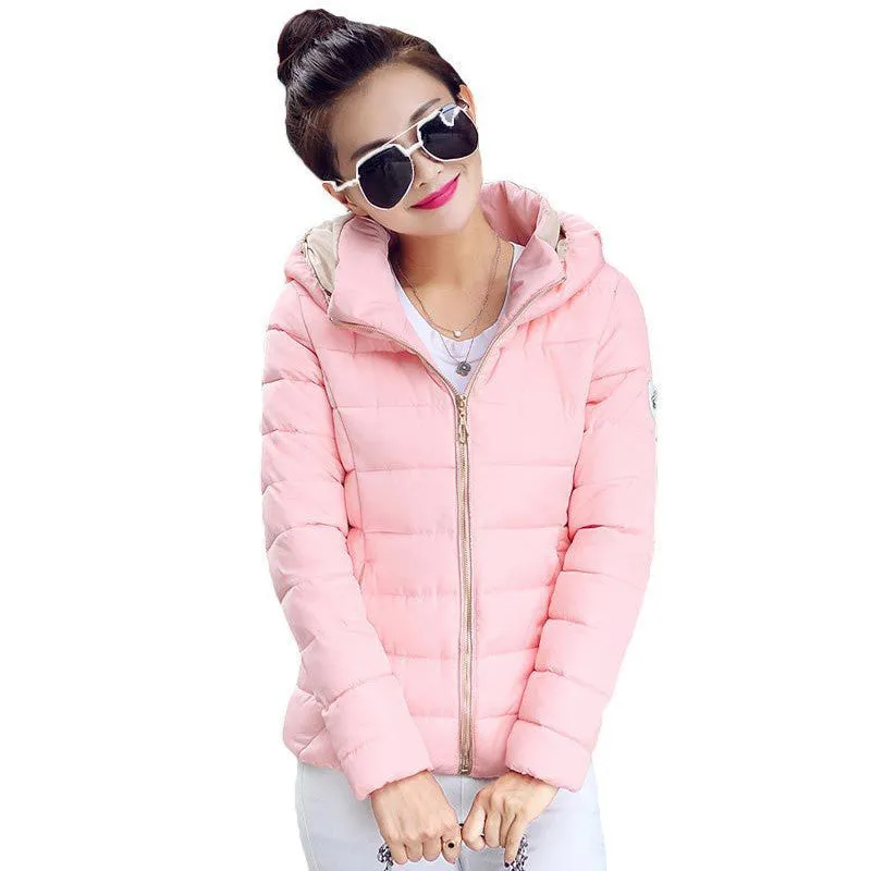 Jacket Women Hooded Parka Slim Cotton-Padded High Neck Candy Color Cotton Jacket Coat Plus Size z84
