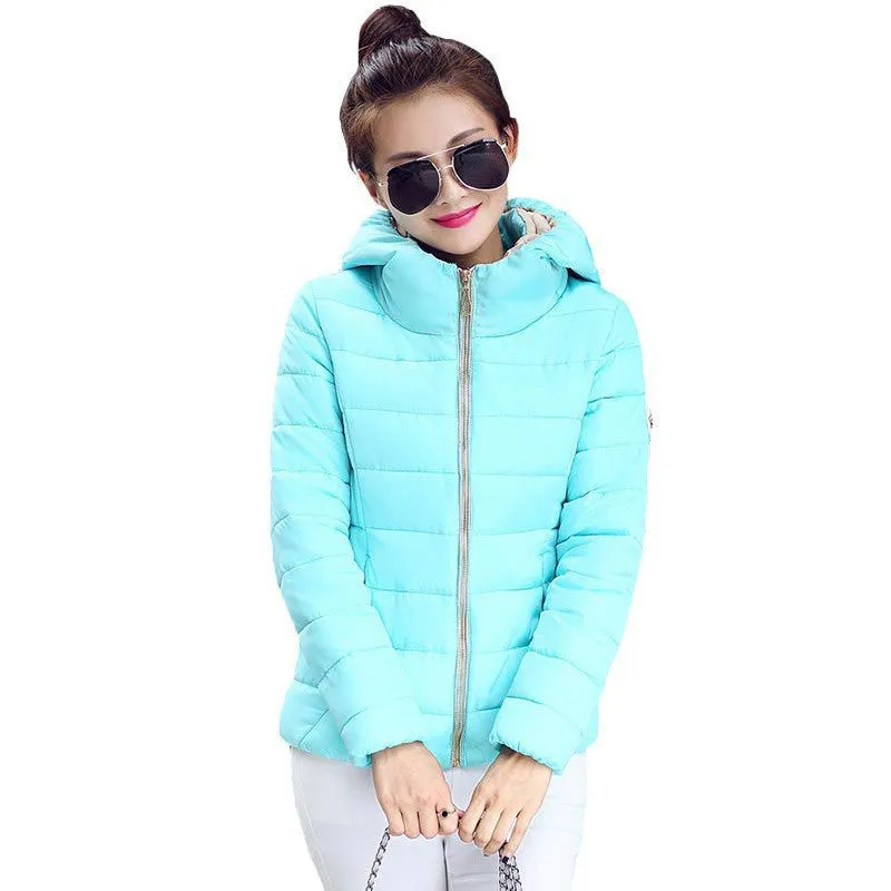 Jacket Women Hooded Parka Slim Cotton-Padded High Neck Candy Color Cotton Jacket Coat Plus Size z84