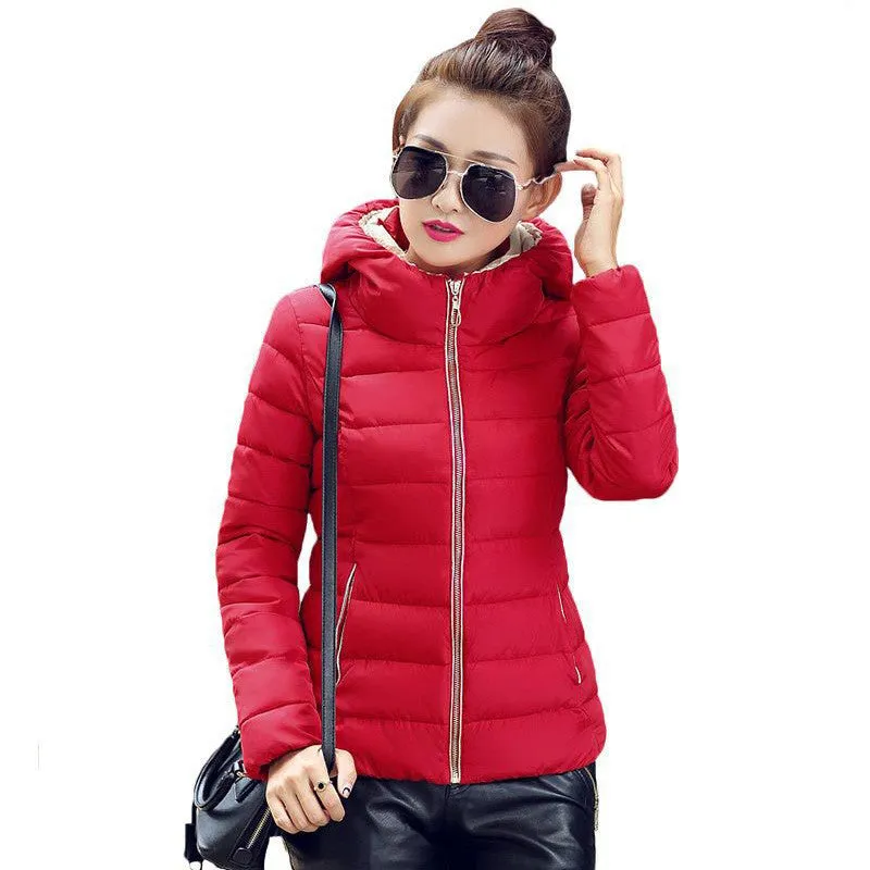 Jacket Women Hooded Parka Slim Cotton-Padded High Neck Candy Color Cotton Jacket Coat Plus Size z84