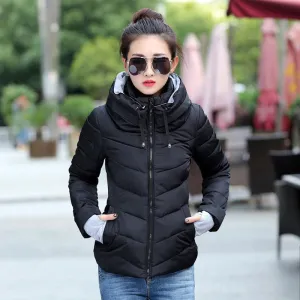 Jacket women Plus Size Womens Parkas Thicken Outerwear solid hooded Coats Short Female Slim Cotton padded basic tops