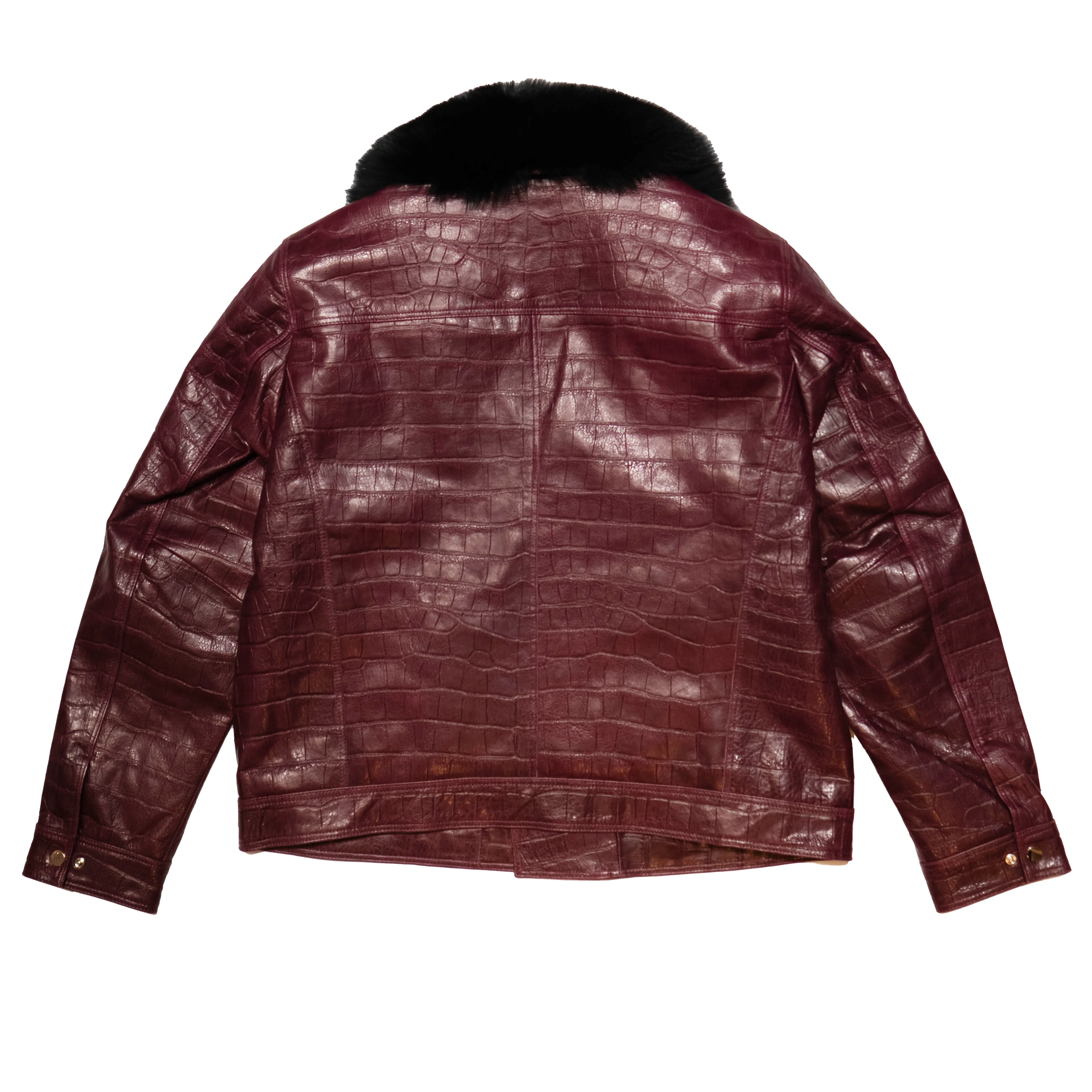 Kashani Burgundy Embossed Alligator Fox Biker Jacket