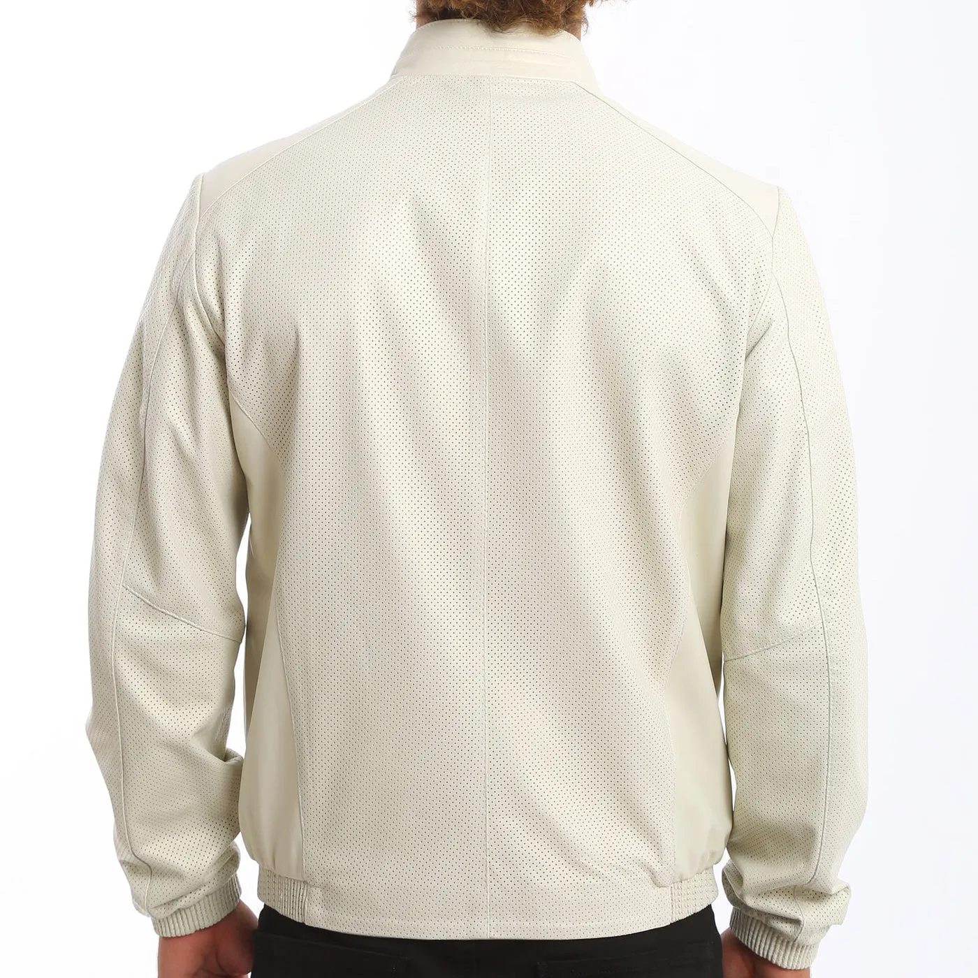 Kashani Men's Reversible Perforated Leather & Printed Bomber Jacket - White & Navy