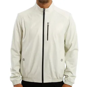 Kashani Men's Reversible Perforated Leather & Printed Bomber Jacket - White & Navy