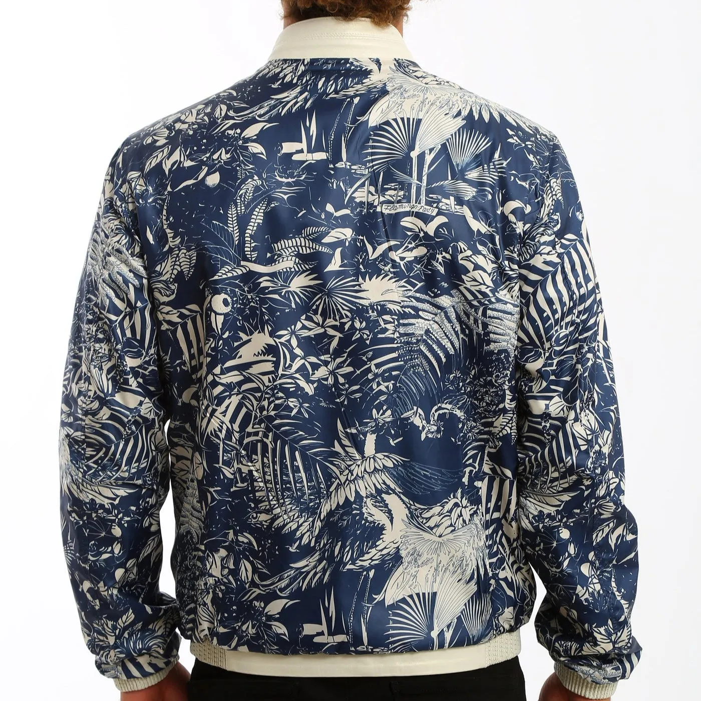 Kashani Men's Reversible Perforated Leather & Printed Bomber Jacket - White & Navy