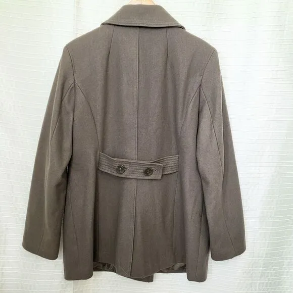 Kenneth Cole Reaction Double Breasted Pea Coat Wool Blend Taupe Womens XL