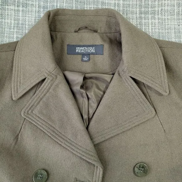 Kenneth Cole Reaction Double Breasted Pea Coat Wool Blend Taupe Womens XL