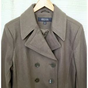 Kenneth Cole Reaction Double Breasted Pea Coat Wool Blend Taupe Womens XL