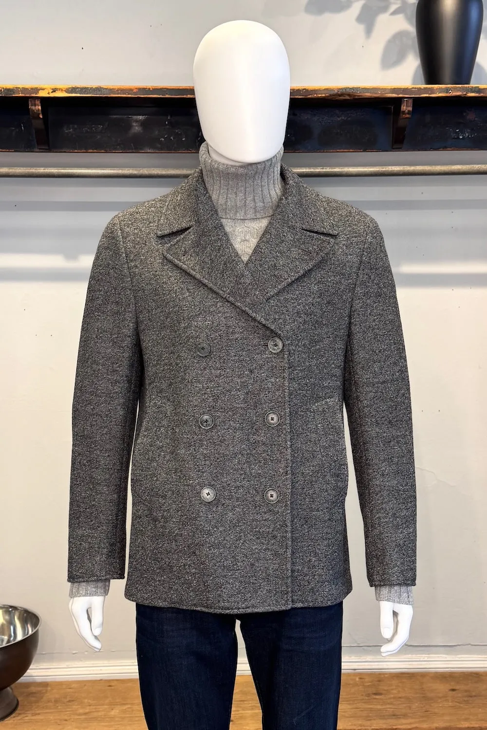 Knit Pea Coat in Heathered Charcoal