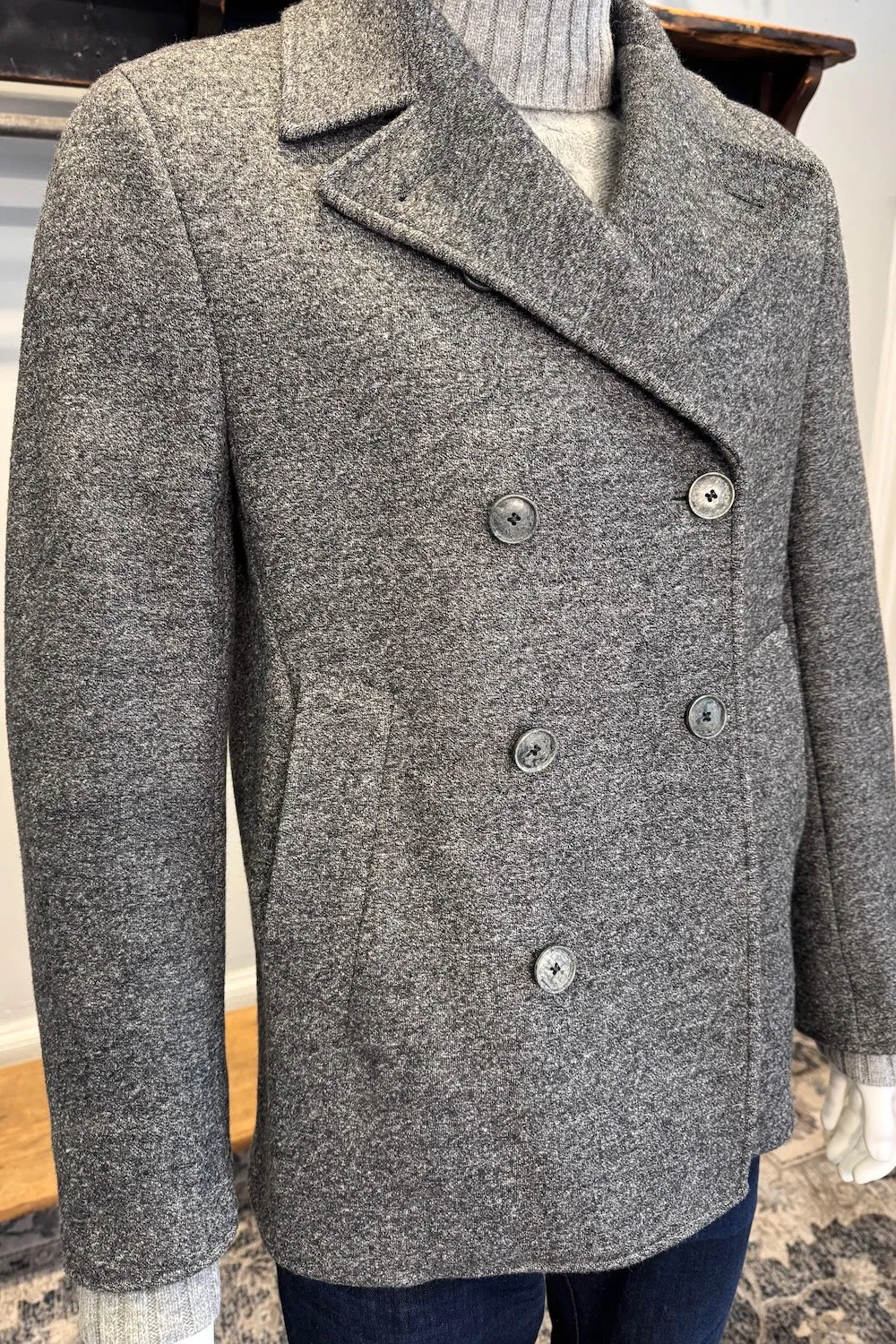 Knit Pea Coat in Heathered Charcoal