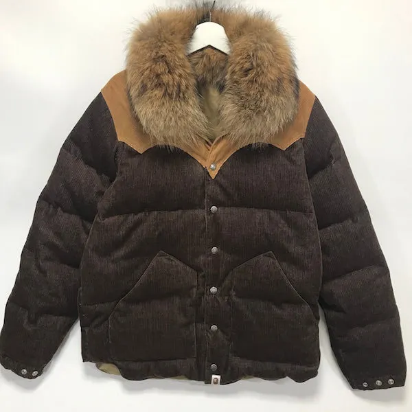 [L] A Bathing Ape Bape Fur Collar Corduroy Down Jacket