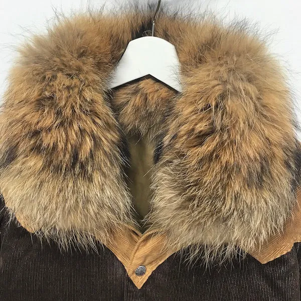 [L] A Bathing Ape Bape Fur Collar Corduroy Down Jacket