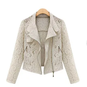 Lace Biker Jacket Brand High Full Lace Outwear Leisure Casual Short Jacket Metal Zipper Jacket