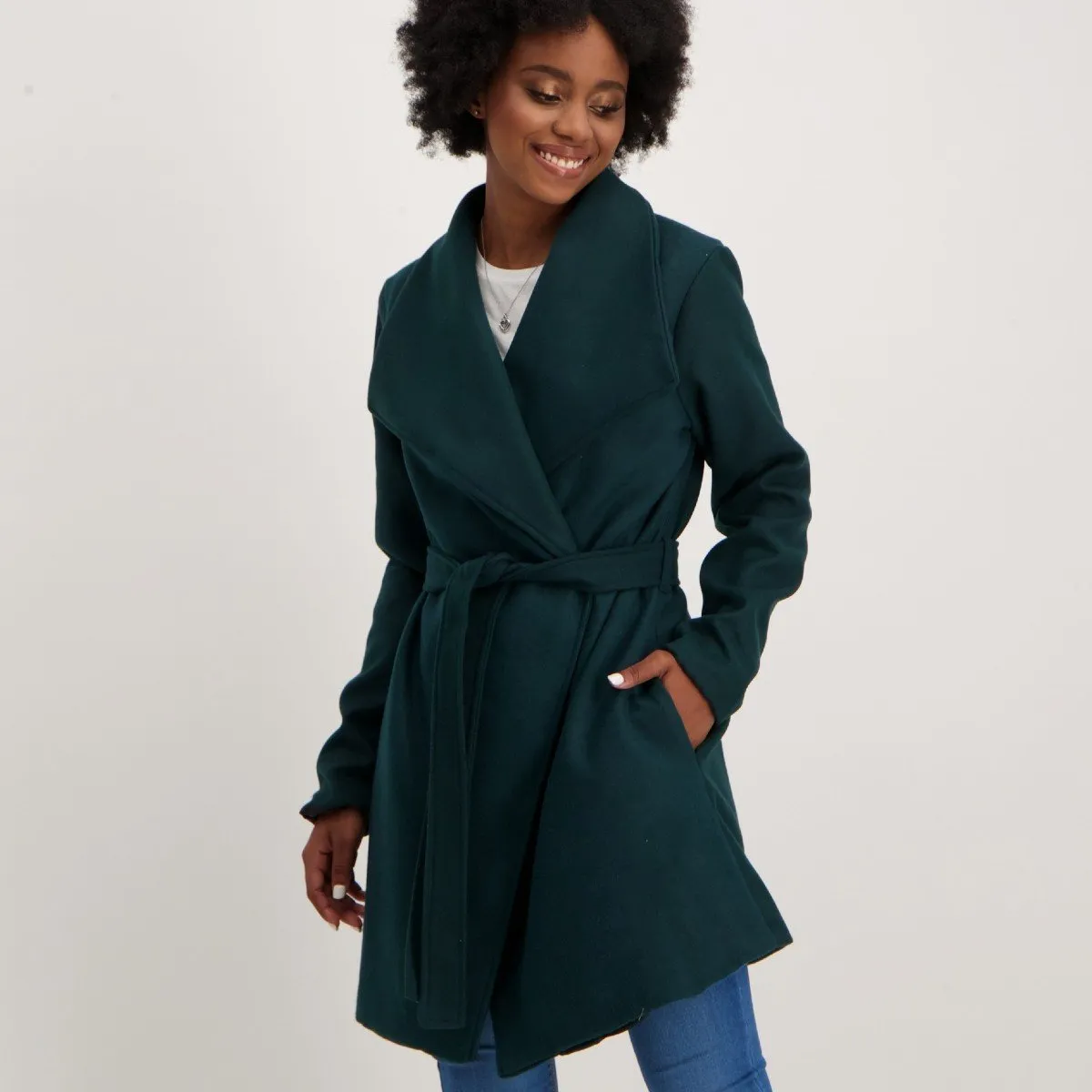 Ladies-Melton Wrap Coat - Green