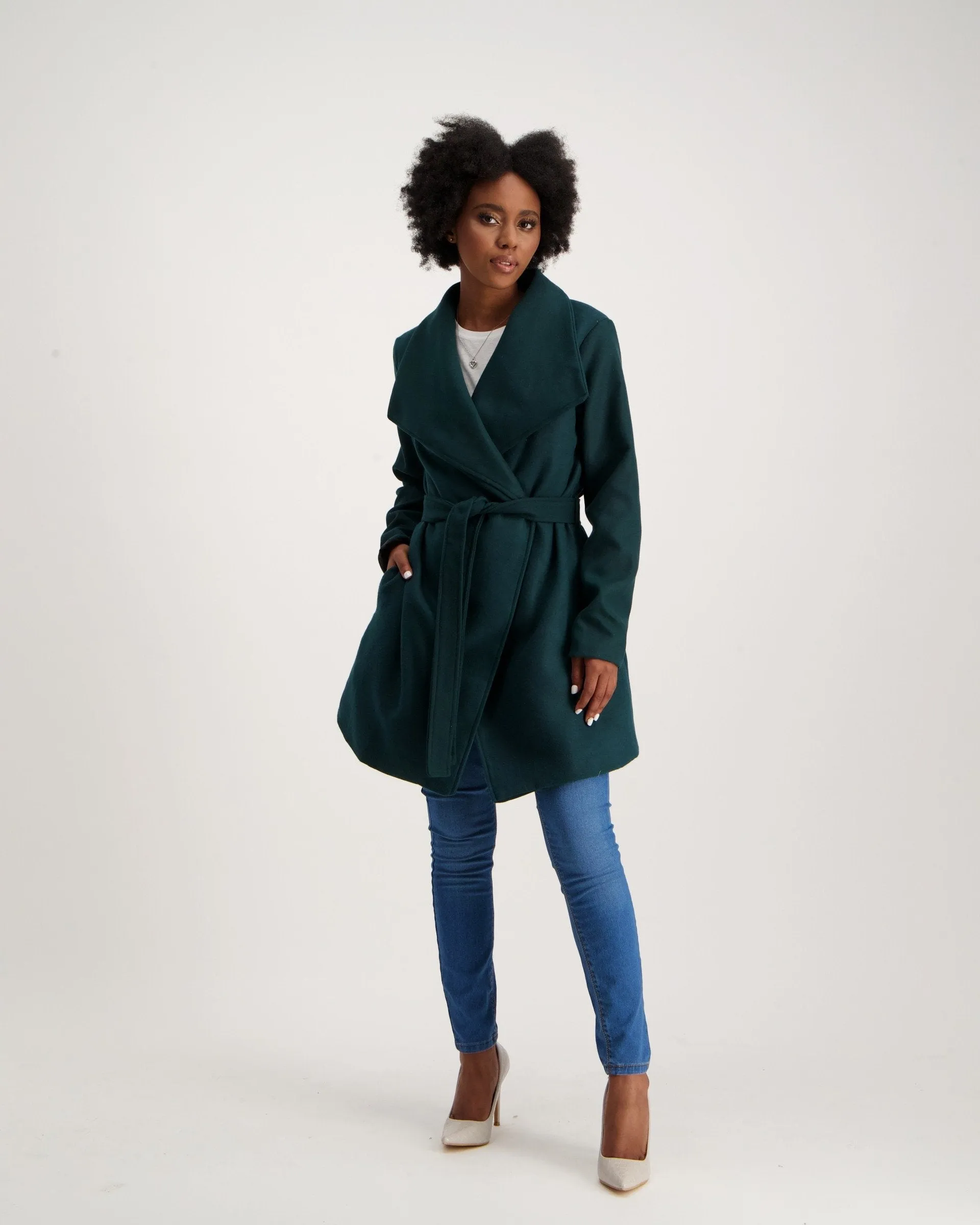 Ladies-Melton Wrap Coat - Green