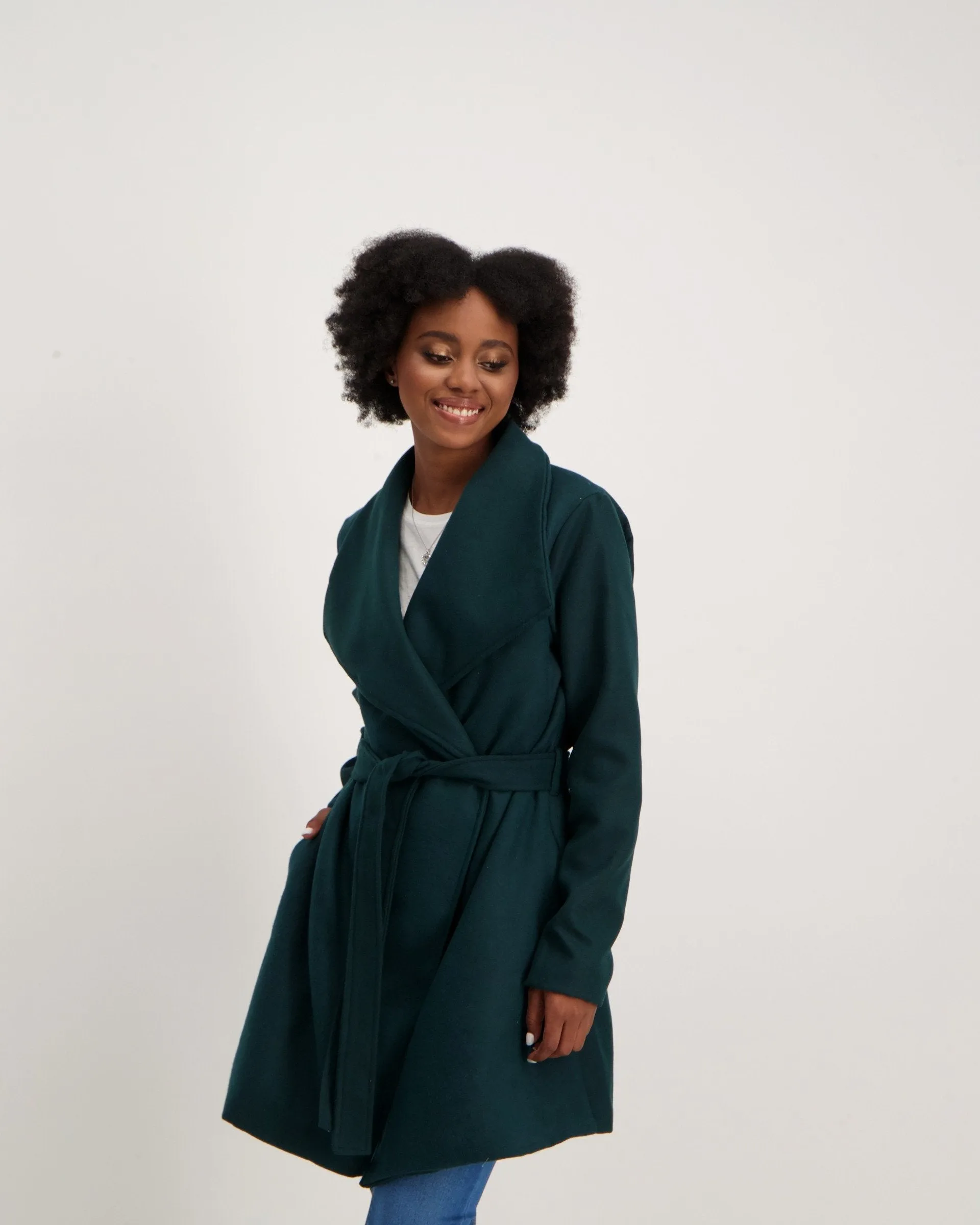 Ladies-Melton Wrap Coat - Green
