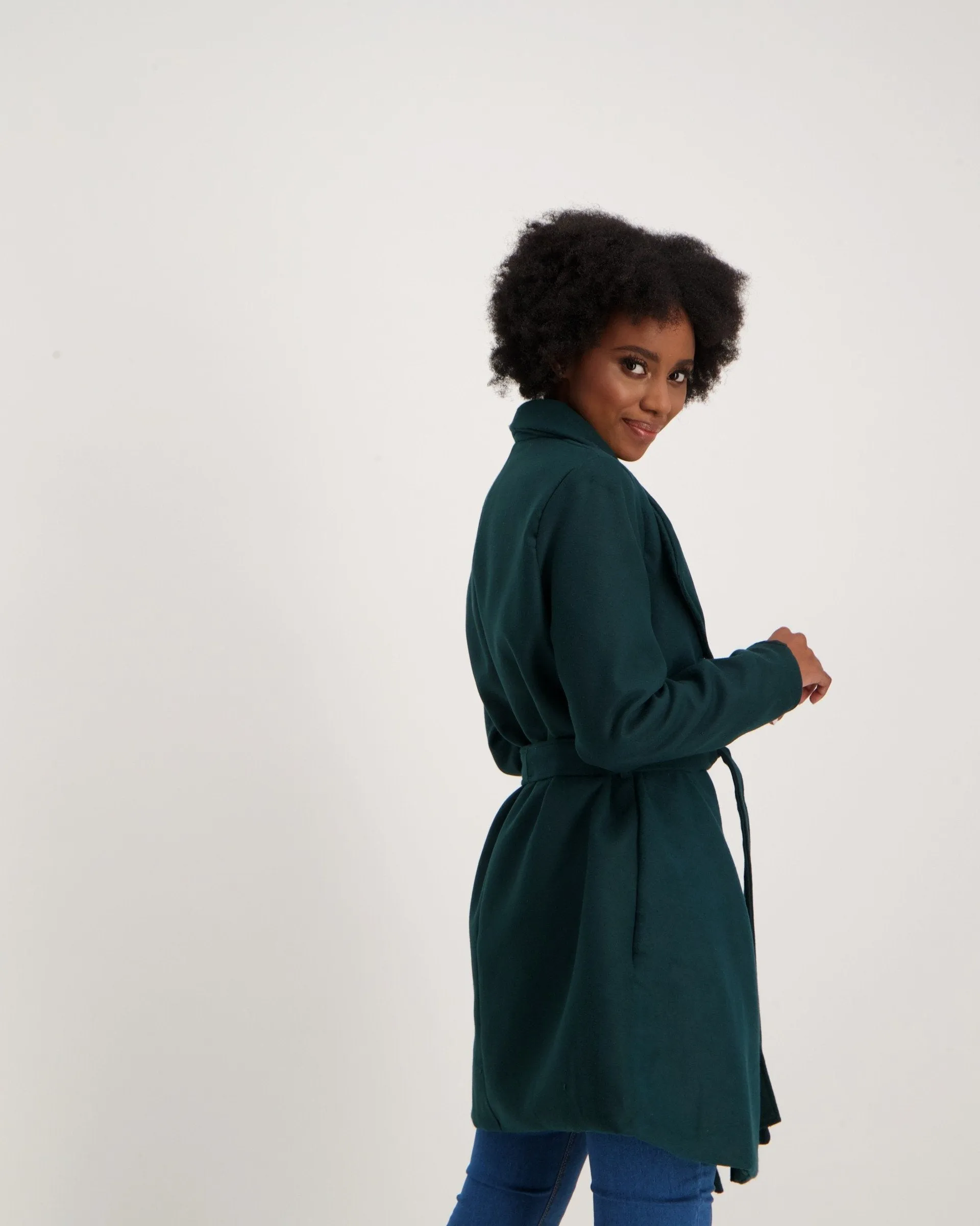 Ladies-Melton Wrap Coat - Green