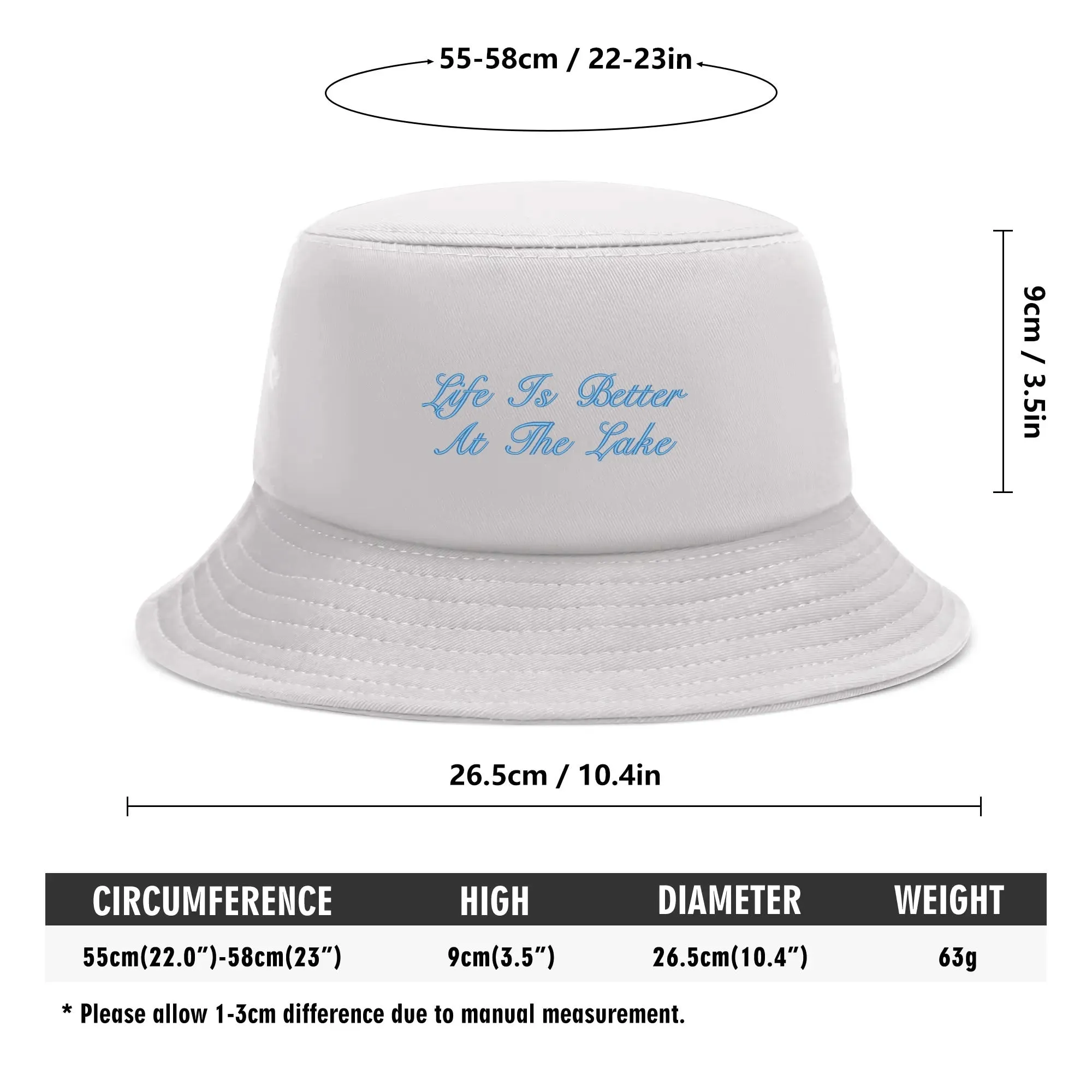 Lake Life Embroidered Text Fishermans Bucket Hat