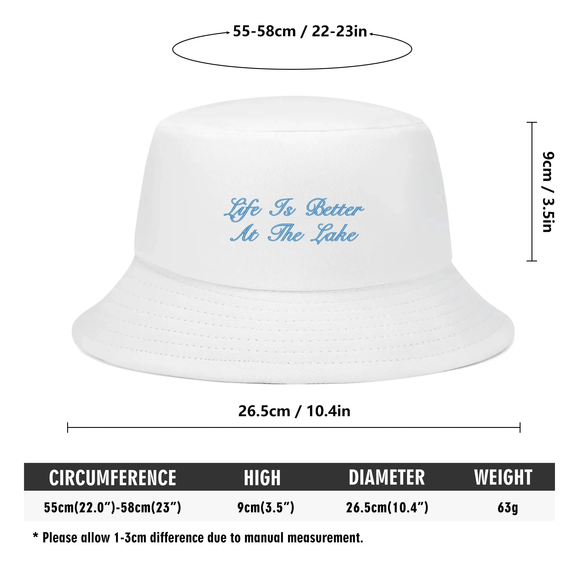 Lake Life Embroidered Text Fishermans Bucket Hat