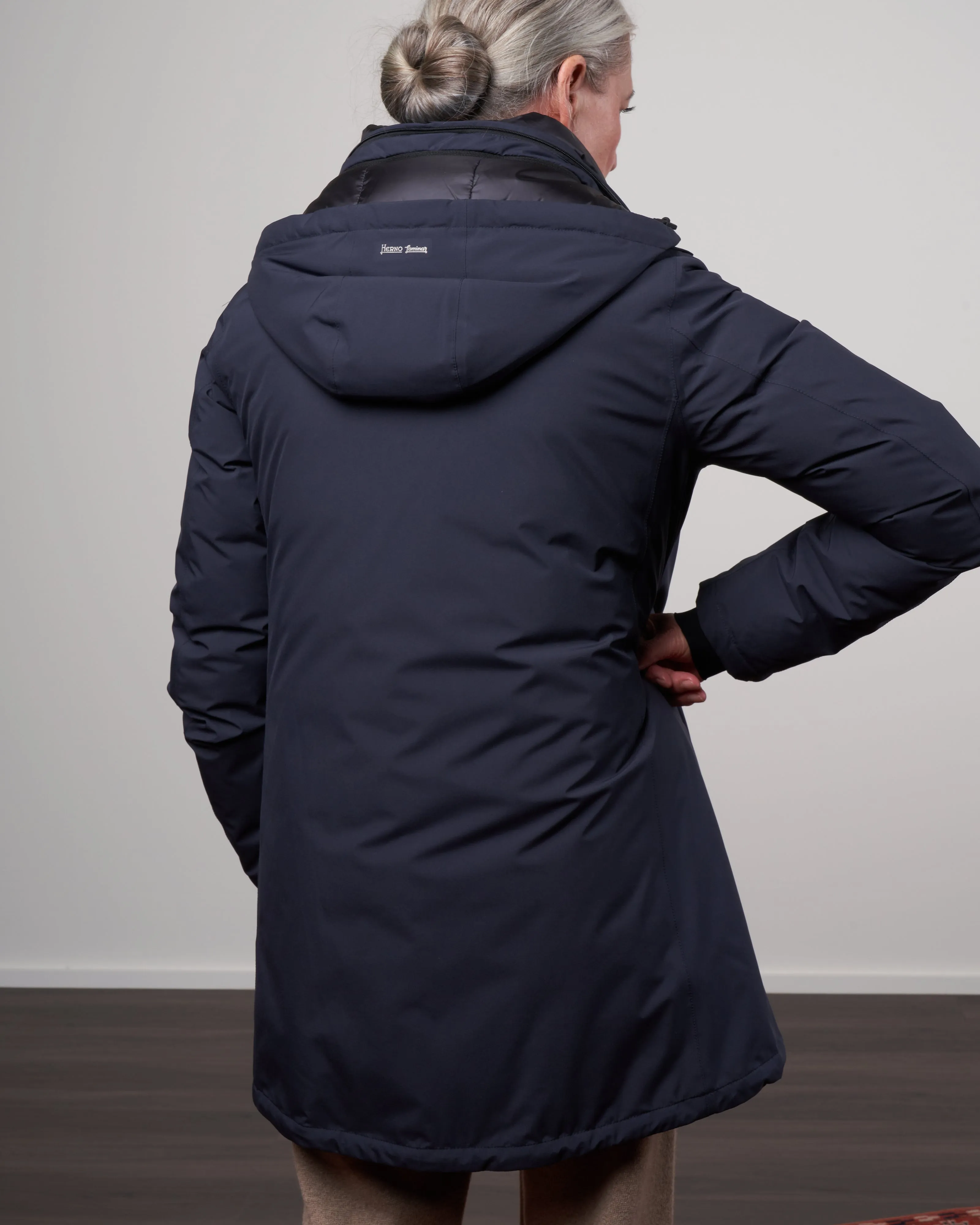 laminar 2 ply hi-low coat - navy
