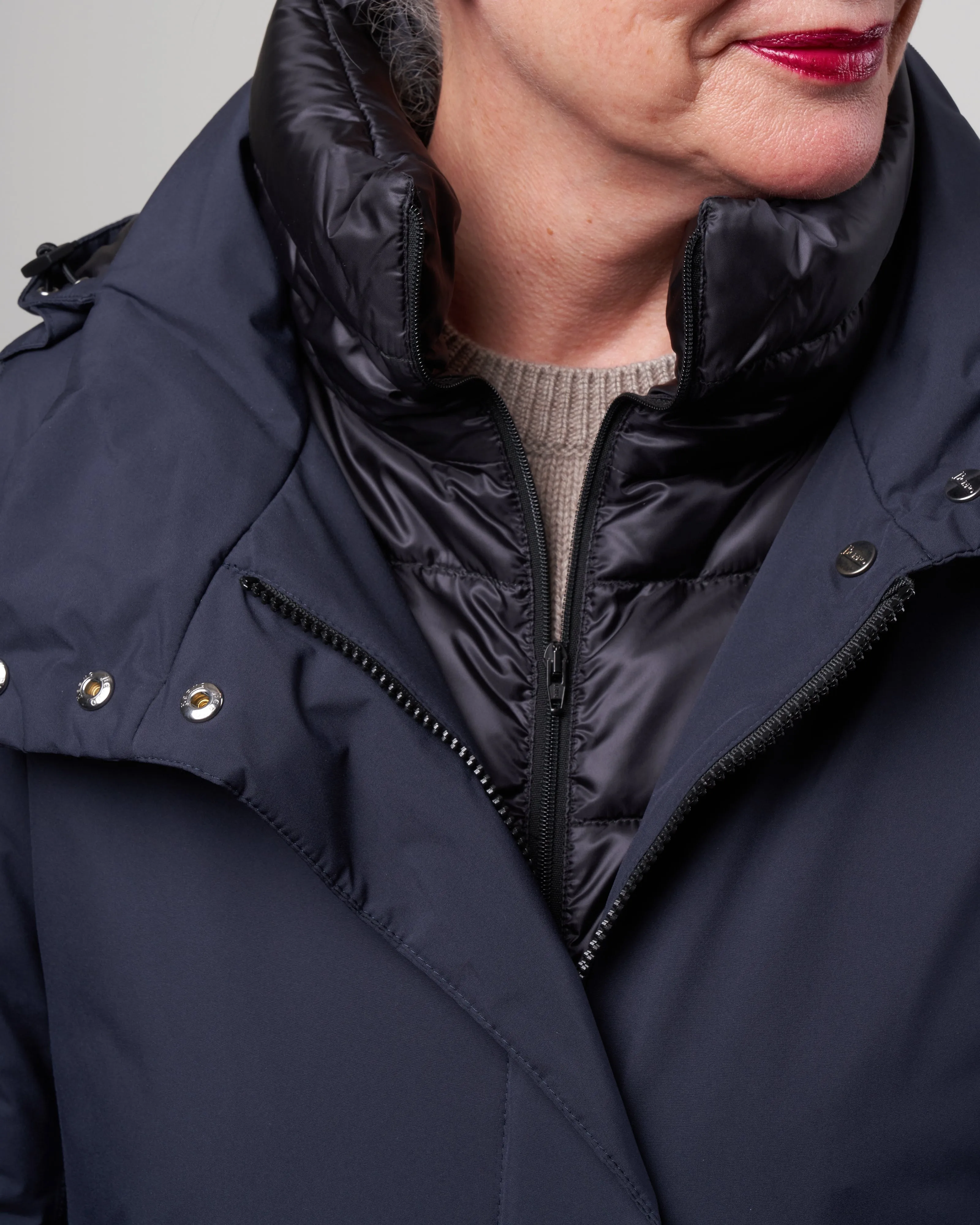 laminar 2 ply hi-low coat - navy