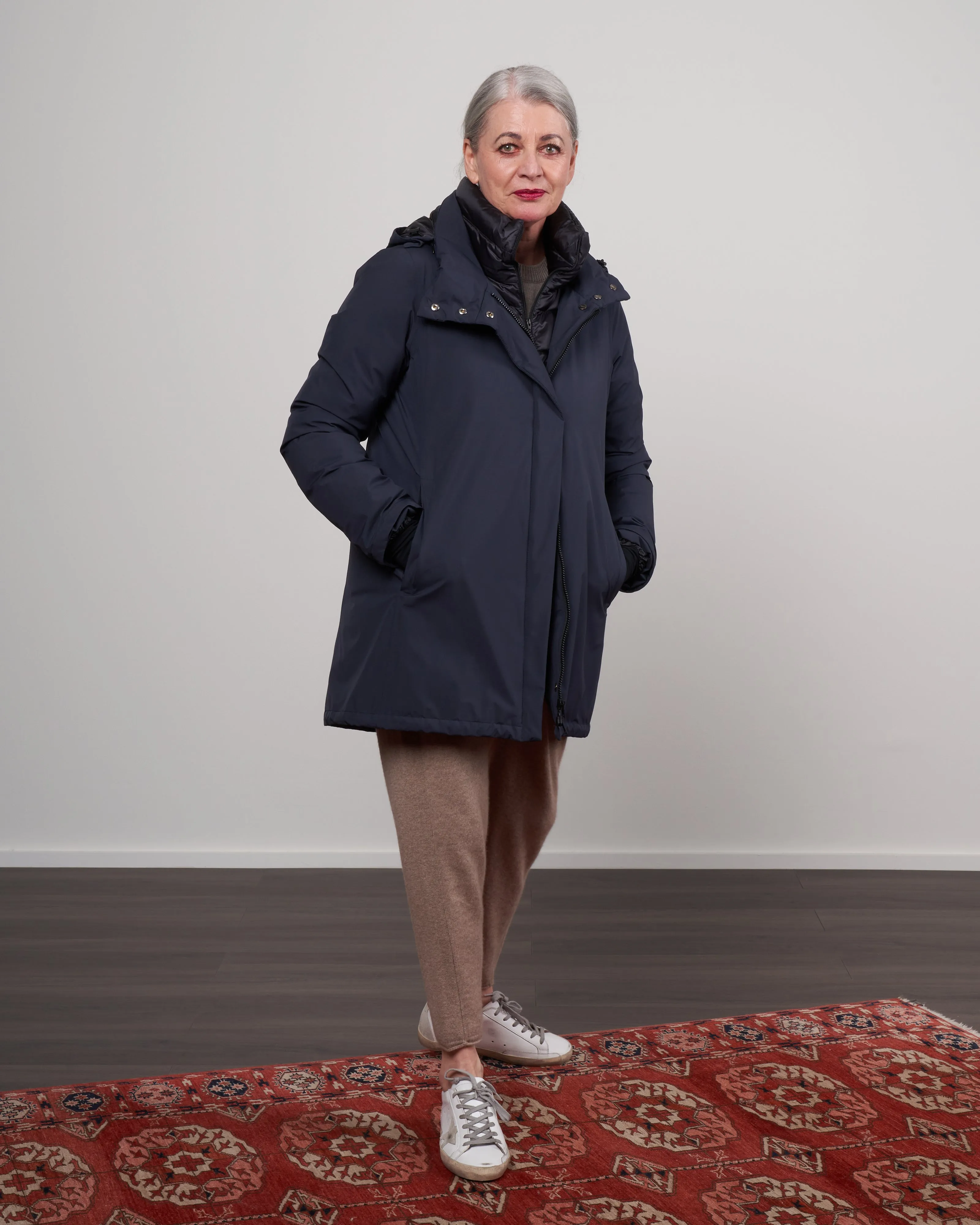 laminar 2 ply hi-low coat - navy