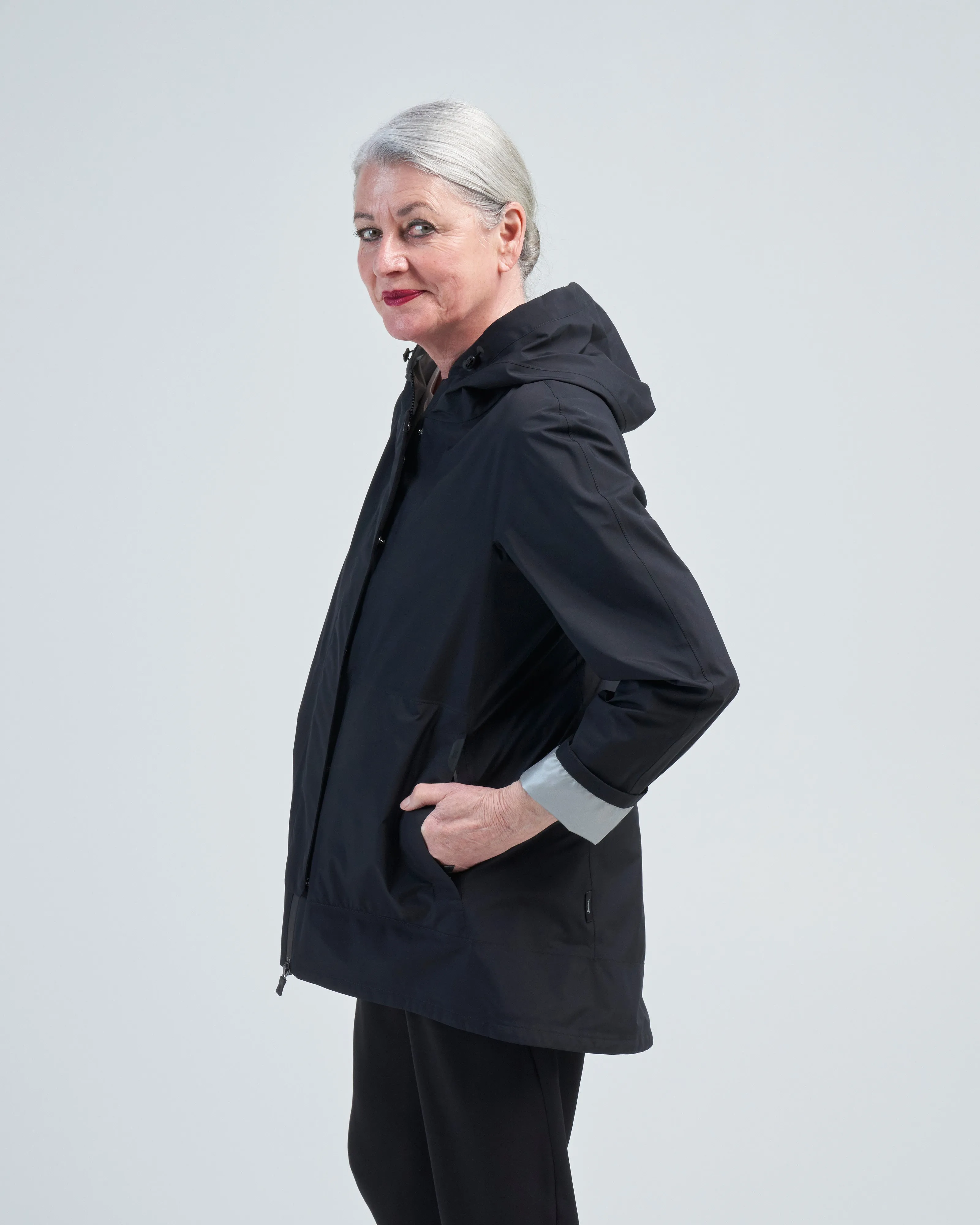 laminar-gortex hi/lo a-line waterproof jacket