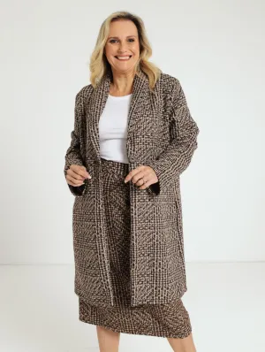 Lapel Check Coat - Brown