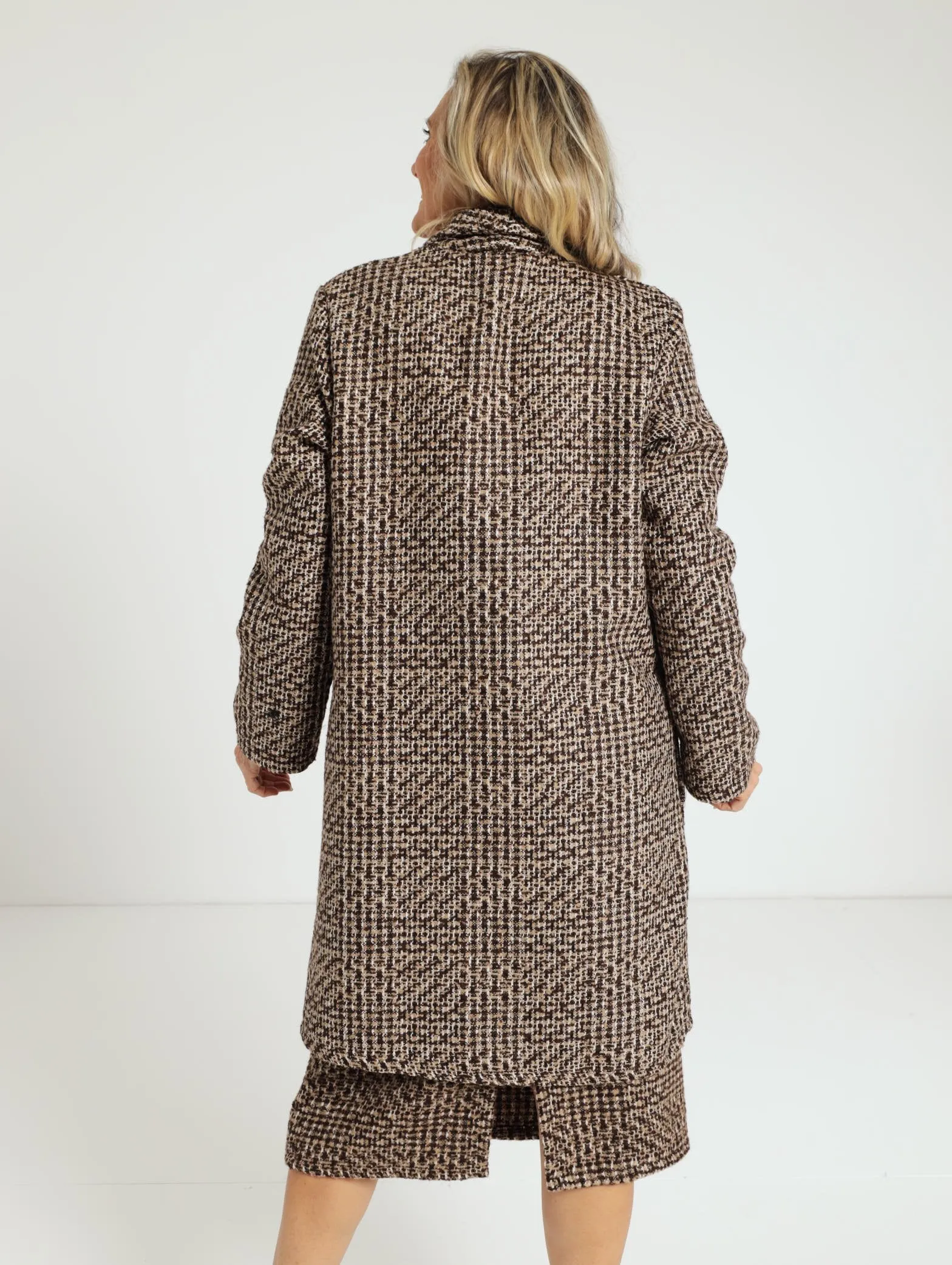 Lapel Check Coat - Brown