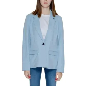 Light Blue Women's Blazer with Lapel Collar and Front Pockets