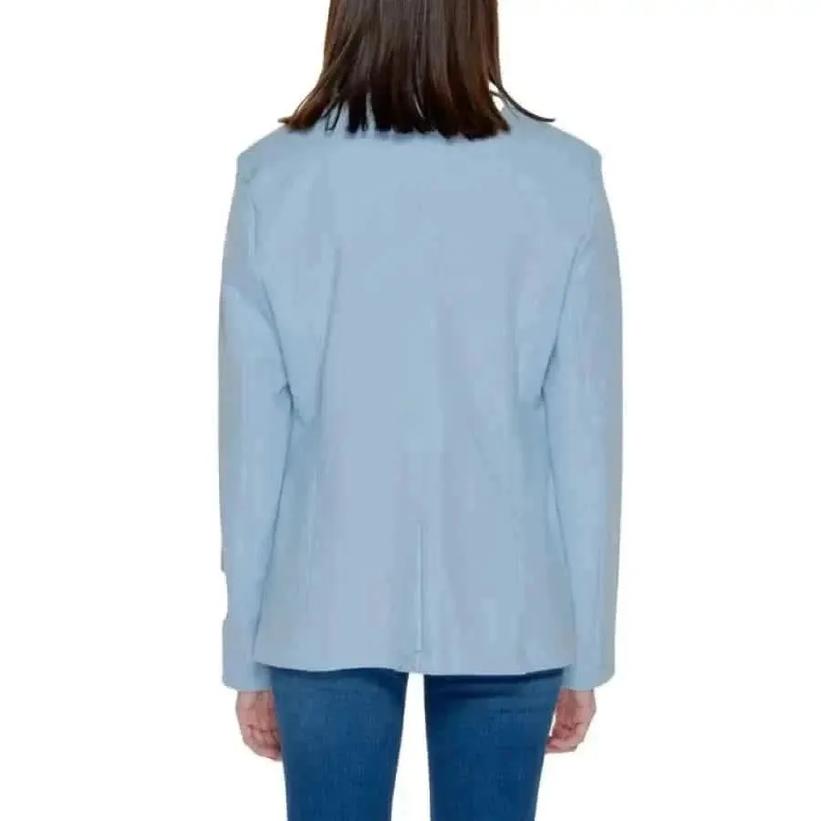 Light Blue Women's Blazer with Lapel Collar and Front Pockets