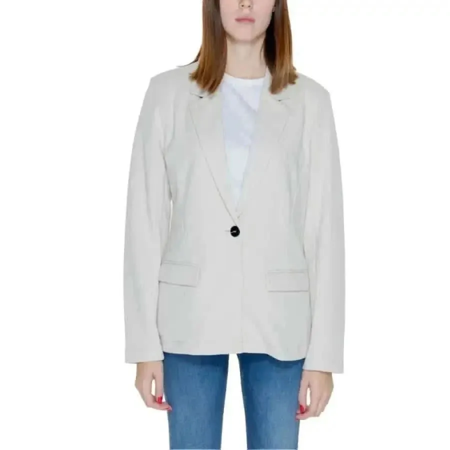 Light Blue Women's Blazer with Lapel Collar and Front Pockets