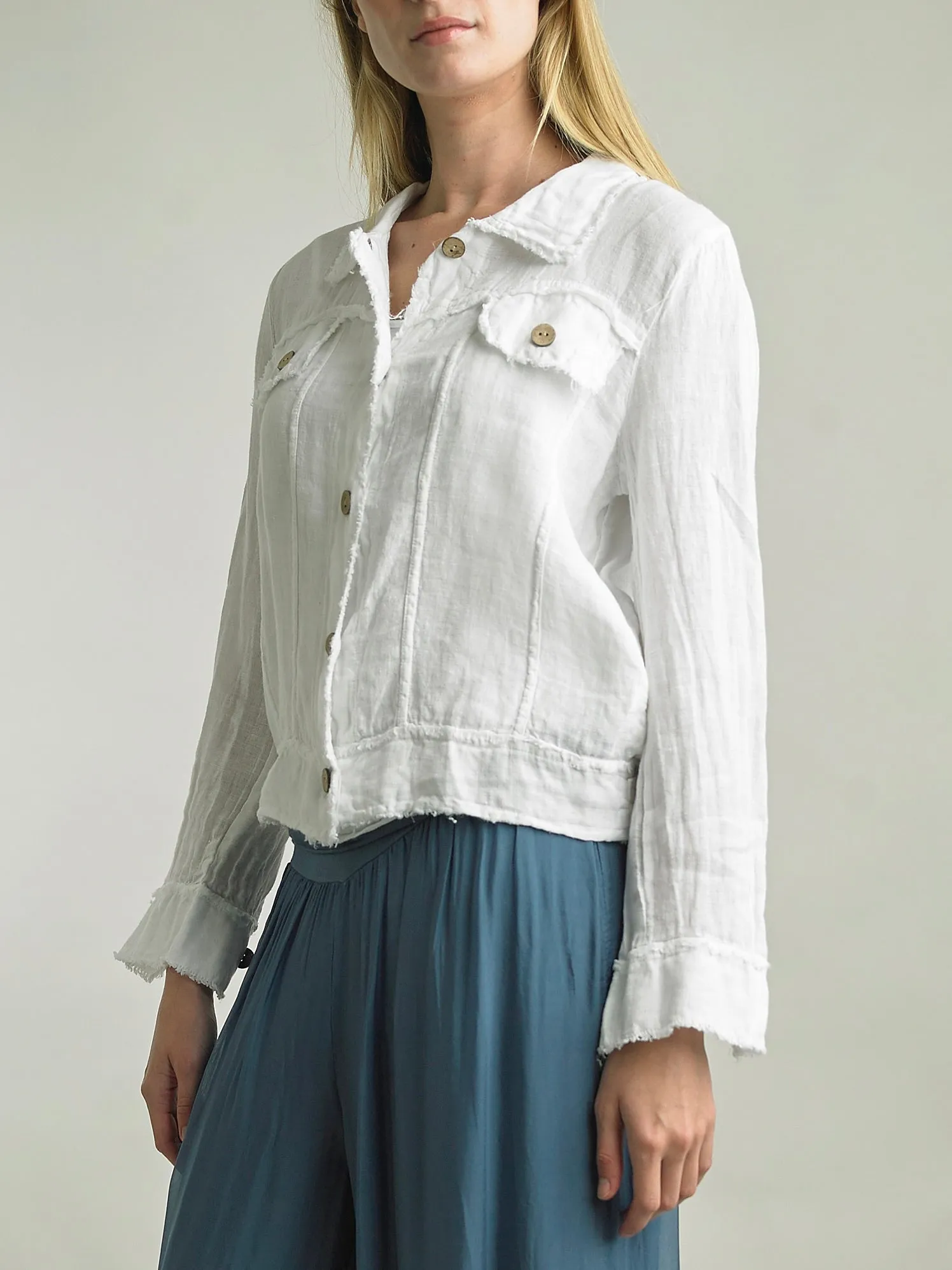 Linen Jean Jacket - White