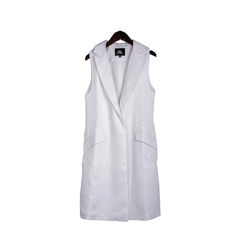 long pockets turn-down collar open stitch sleeveless pantone blue pink beige black blazer vest jackets
