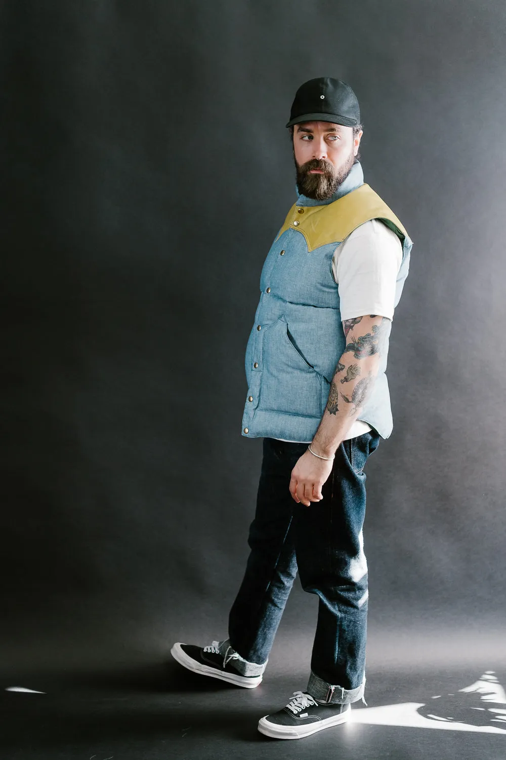 Lot 2200 - Rocky Mountain x Warehouse Selvedge Chambray Down Vest - Sax