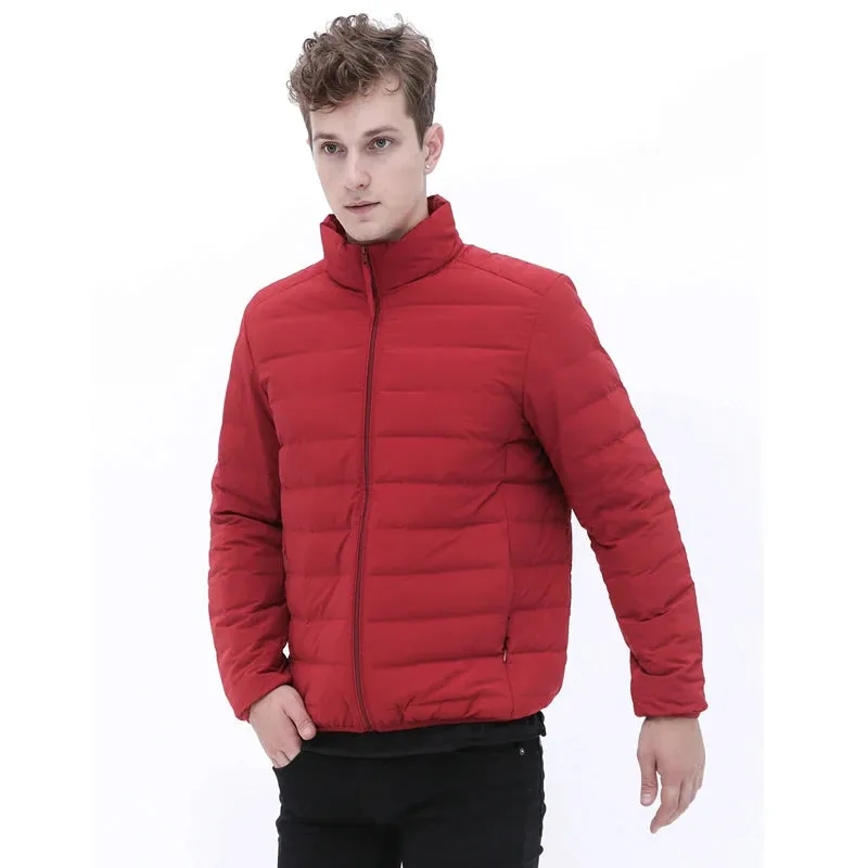 Man Stand-up Collar 90% Down Puffer Jacket Soft Matt Waterproof Fabric Jackets Seamless Winter Autumn Warm Outerwear Coat Blazer