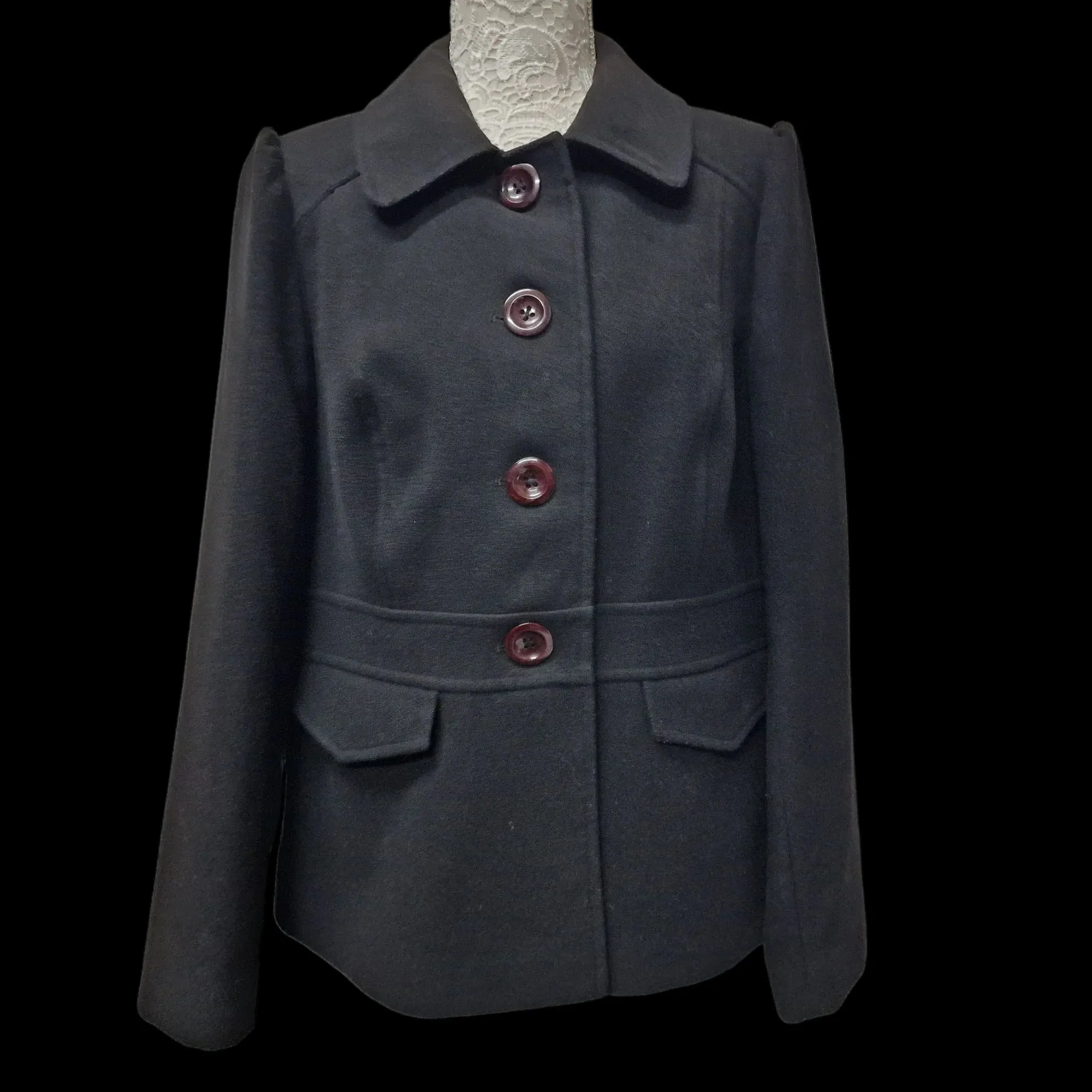 Marks & Spencer Womens Black Pea Coat UK 16