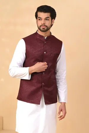 Maroon Self Circle Nehru Jackets