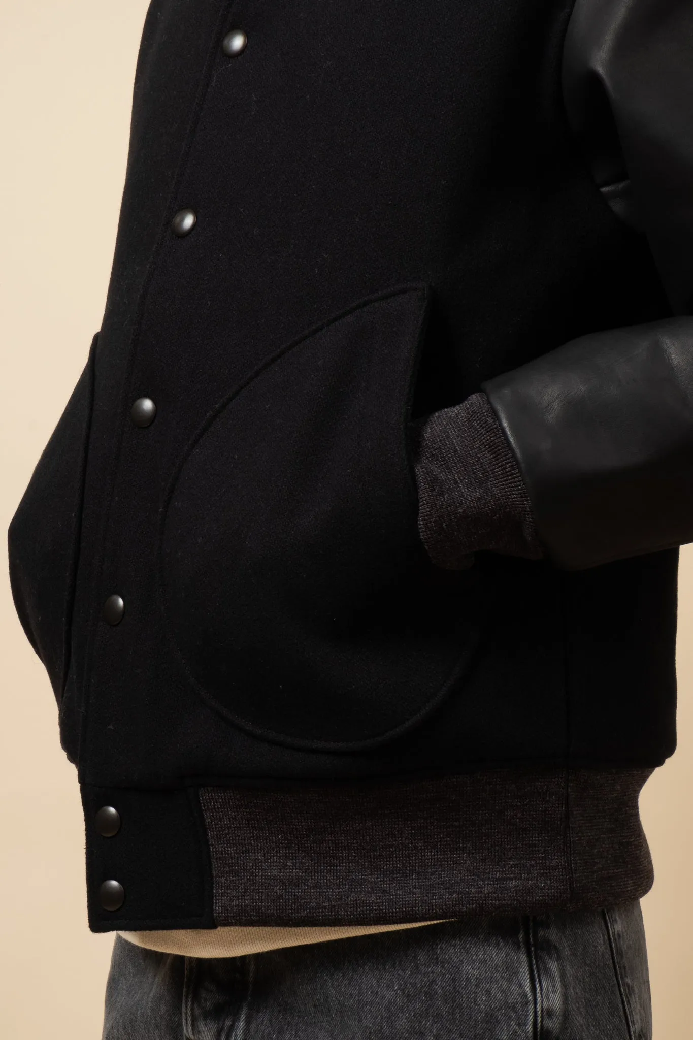 Melton Award Jacket - Black Leather
