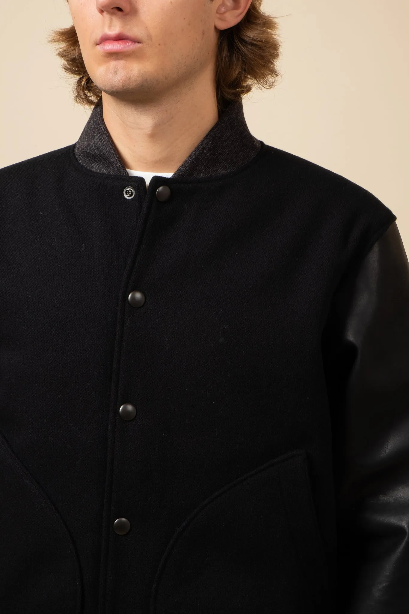 Melton Award Jacket - Black Leather
