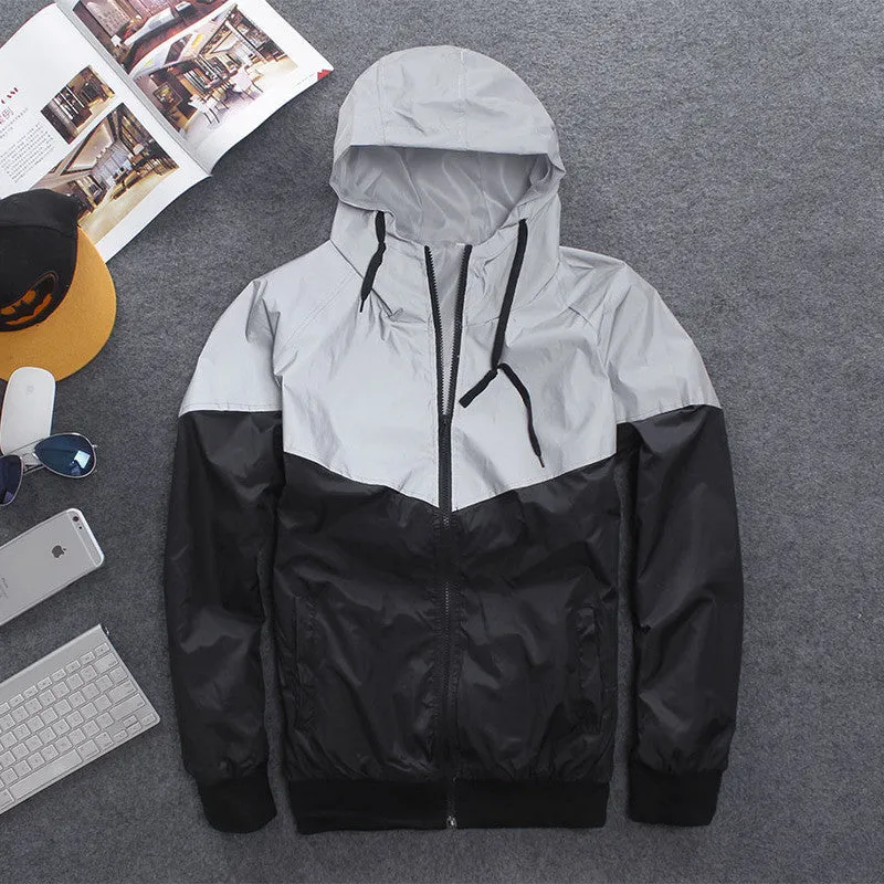 Men Jacket Autumn Patchwork Reflective 3m Jacket Hip Hop Waterproof Windbreaker Men Coat