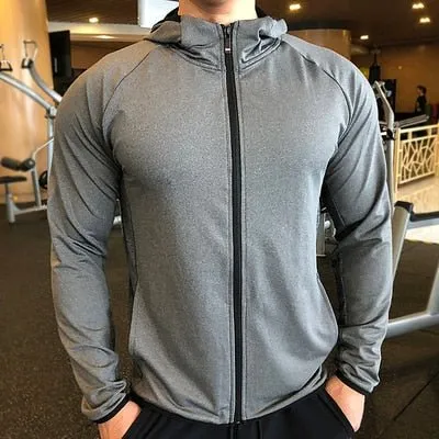 Men&#39;s Running Training Jackets Elastic Breathable Hoody Quick Dry Gym Hoodies Workout Fitness Clothing For Man Casual Sportwear