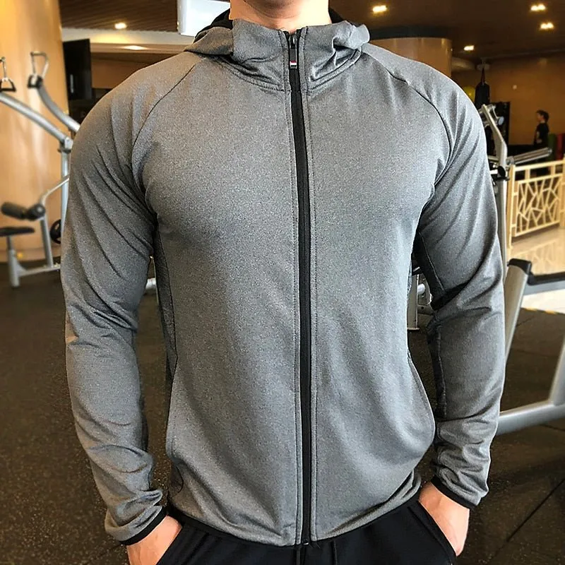 Men&#39;s Running Training Jackets Elastic Breathable Hoody Quick Dry Gym Hoodies Workout Fitness Clothing For Man Casual Sportwear