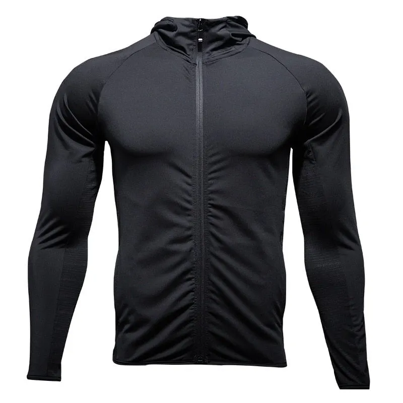 Men&#39;s Running Training Jackets Elastic Breathable Hoody Quick Dry Gym Hoodies Workout Fitness Clothing For Man Casual Sportwear