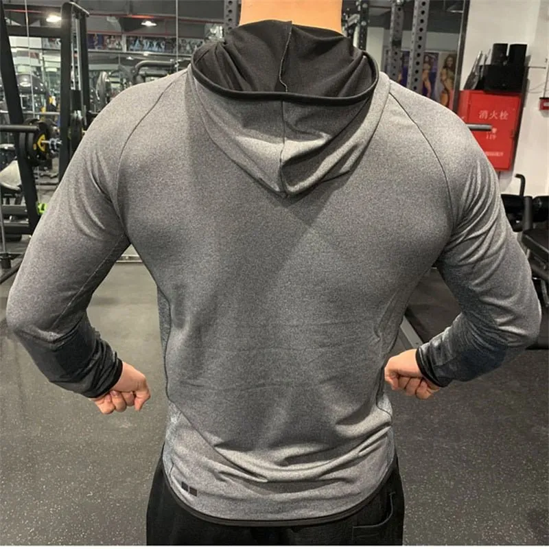 Men&#39;s Running Training Jackets Elastic Breathable Hoody Quick Dry Gym Hoodies Workout Fitness Clothing For Man Casual Sportwear