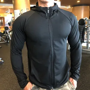Men&#39;s Running Training Jackets Elastic Breathable Hoody Quick Dry Gym Hoodies Workout Fitness Clothing For Man Casual Sportwear
